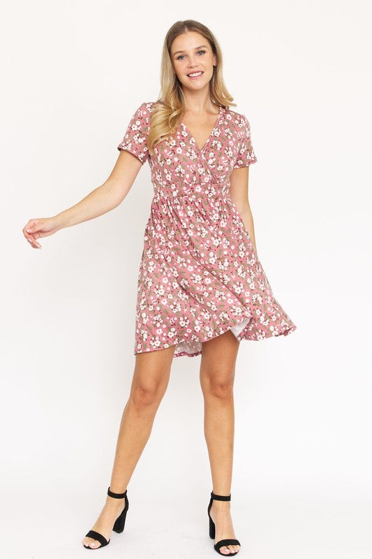 Ditsy Surplice Fit and Flare Midi Dress