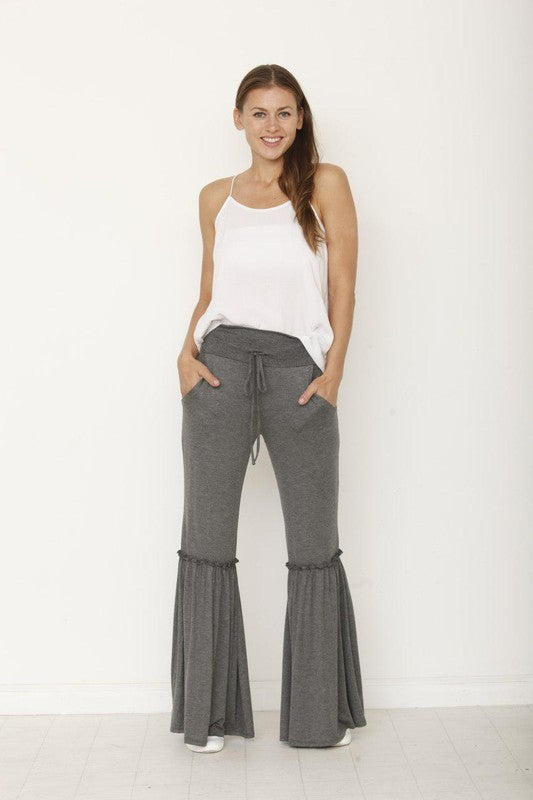 drawstring ruffle wide leg pants