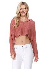 Long Sleeve Knit Cropped Sweater Top Hoodie