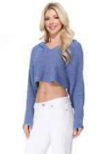 Long Sleeve Knit Cropped Sweater Top Hoodie