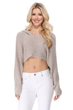 Long Sleeve Knit Cropped Sweater Top Hoodie