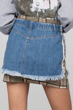 PLAID CHECKER DENIM MINI SKIRT