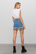 PLAID CHECKER DENIM MINI SKIRT