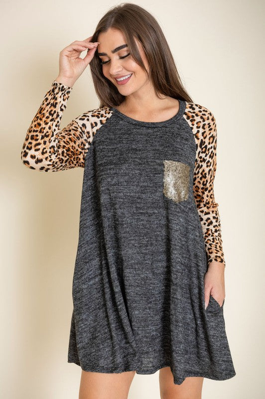 Animal Print Sleeve Aline