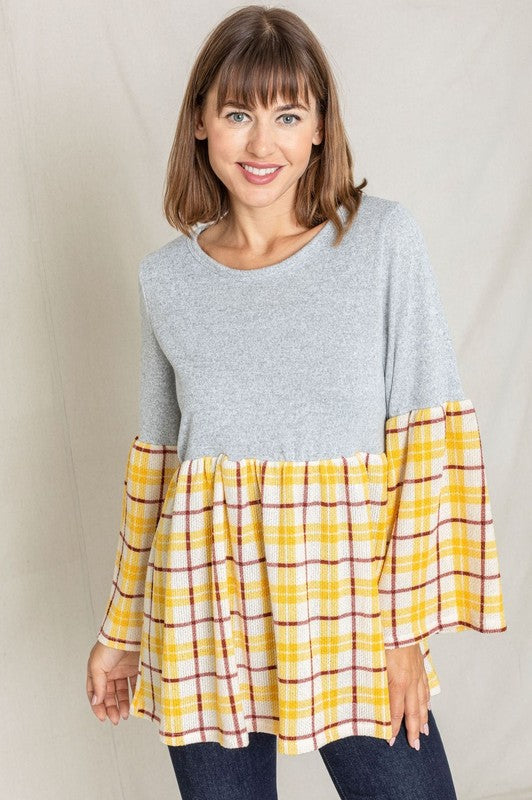 Bell Sleeve Plaid Tunic