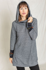 Terry Plaid Trim Hooded Tunic