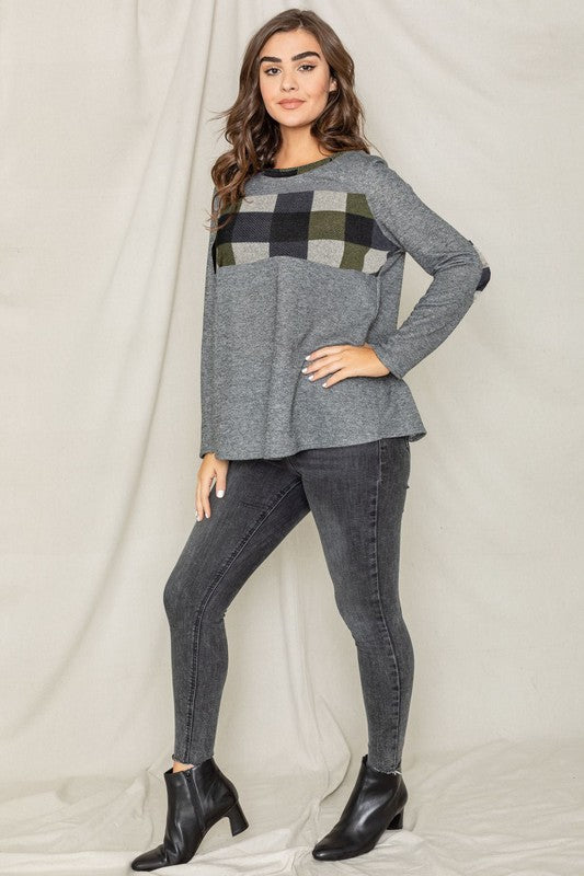 Checkered Panel Elbow Patch Tunic