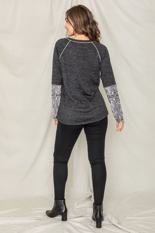 Stitch Accent Paisley Cuff Sleeve Tunic