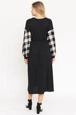 Knit Bishop Sleeve Tea Length Dress