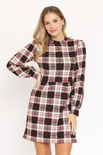 High Neck Plaid Sheath Dress