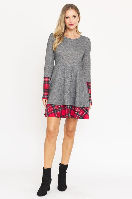 Terry Plaid Layered Fit And Flare Dress