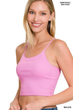 Ribbed Seamless Cropped Cami with Bra Pads New