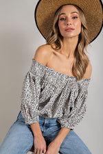 Animal Print Smocked Off the Shoulder Top