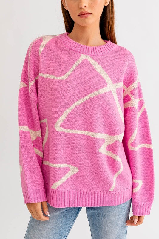 Abstract Pattern Oversized Sweater Top