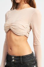 CREW NECK RUCHED BUST CROP TOP