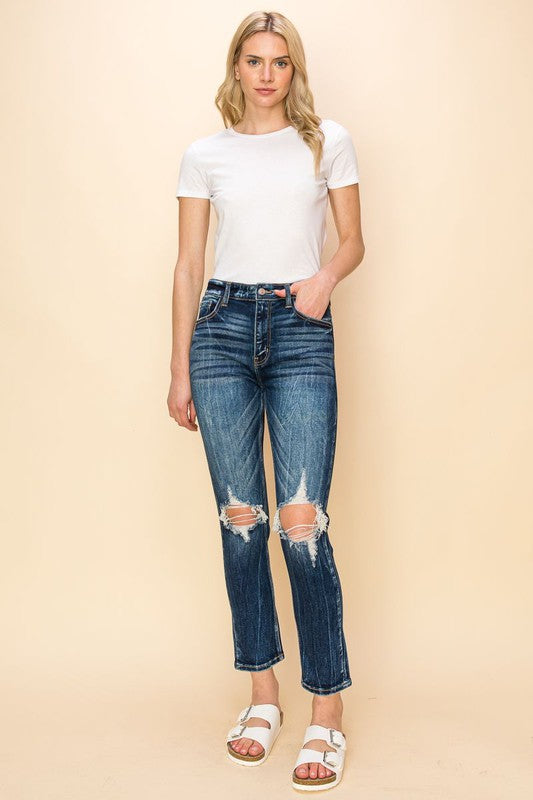 AT1046CGD HIGH RISE STRETCH ANKLE CIGARETTE JEANS