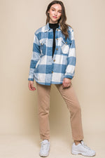 Plaid Button Down Jacket with Front Pocket Detail