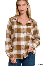 Cotton Plaid Shacket With Front Pocket