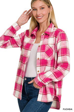 Cotton Plaid Shacket With Front Pocket