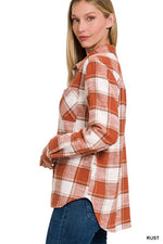 Cotton Plaid Shacket With Front Pocket