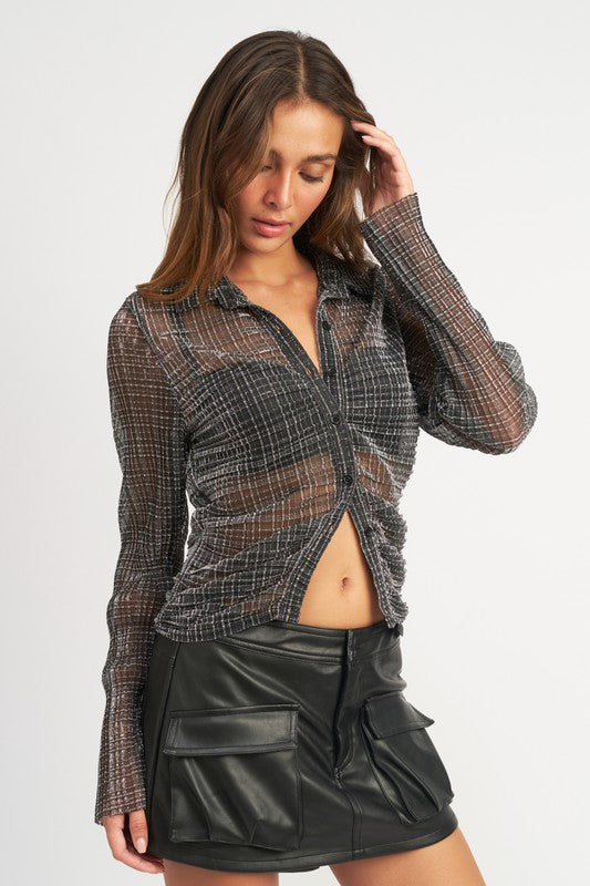 BUTTON DOWN SHEER TOP