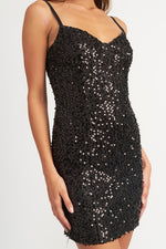 SPAGHETTI STRAP SEQUIN MINI DRESS