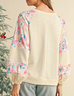 cotton Ribbed Floral Stitch Balloon Pull Over