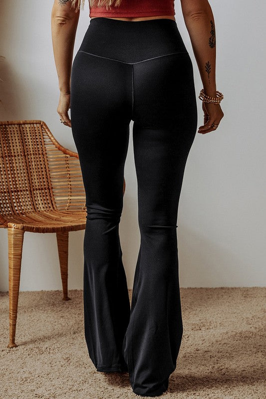 Black V Shape High Waist Flared Leggings Pants