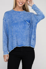 Washed Ribbed Dolman Sleeve Round Neck Top