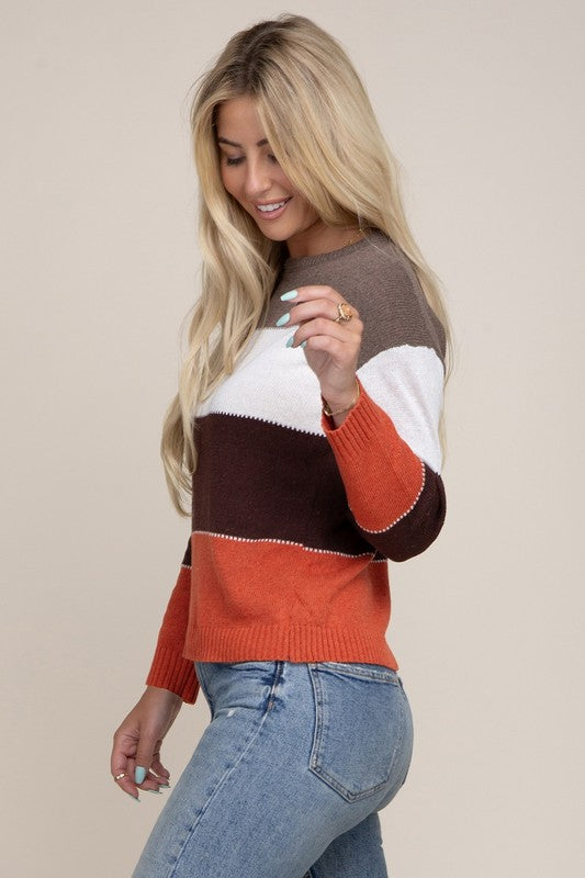 Knit Mix Block Striped Pattern Knit Top