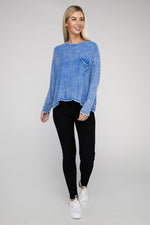 Washed Ribbed Dolman Sleeve Round Neck Top