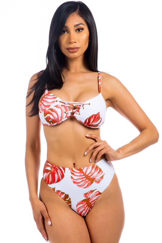 Two Piece Tropical Leave Print Bikini