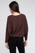 Ribbed Batwing Long Sleeve Boat Neck Sweater